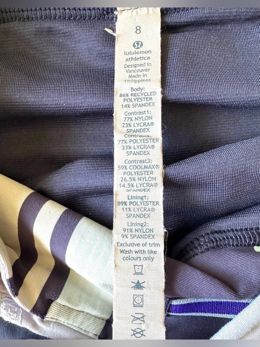 Lululemon Athletic Shorts Women’s Sz 8 Navy with Light Mint & Lavender Waistband